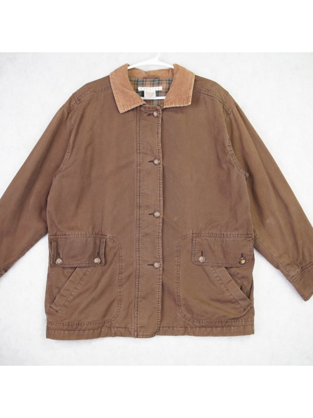 Vintage Rubbish Mens Oversized Barn Jacket Size Small Brown Plaid Lined 90s EUC